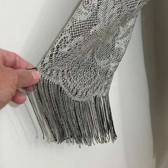 Onyx Nite Vintage Wendye Chaitin Silver Metallic Mesh Fringe Midi Dress & Duster - Picture 7 of 11